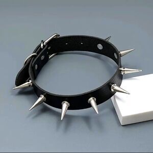 Goth Punk Style Silver Spiked Choker Necklace #9